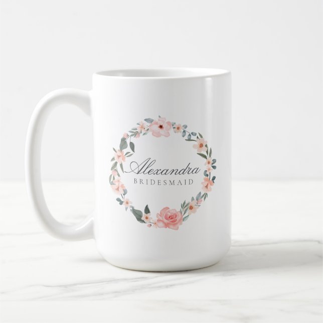 Mug Aquarelle Floral Rose & Sage Verdure Wreath (Gauche)