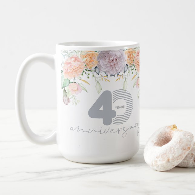 Mug Aquarelle Florale 40e anniversaire Mariage (Avec donut)