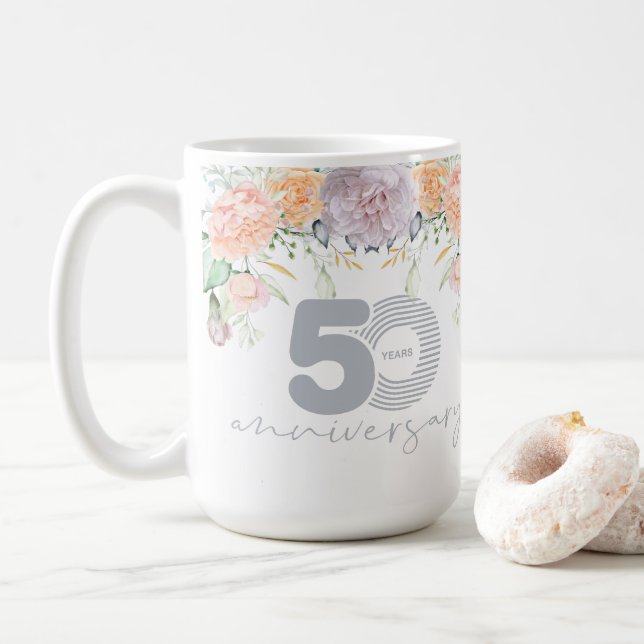 Mug Aquarelle Florale 50e anniversaire Mariage (Avec donut)