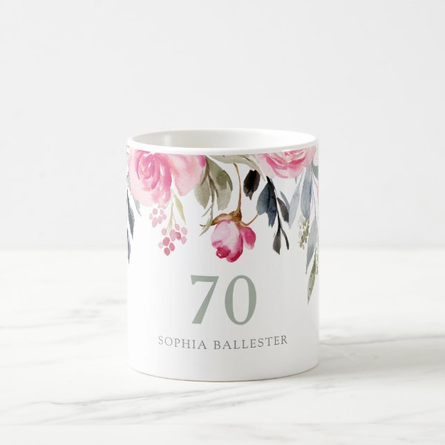 Mug Aquarelle florale 70e anniversaire cadeau de fête (Centre)