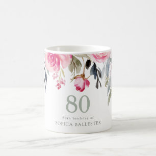 Mug Aquarelle florale 80e anniversaire cadeau de fête