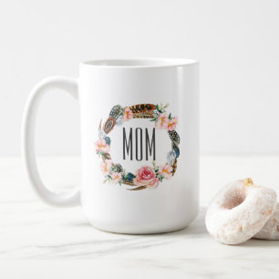 Mug Aquarelle florale avec le jour de mère des plumes
