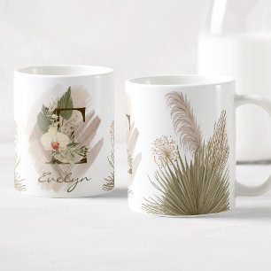 Mug Aquarelle florale Boho Nom du monogramme personnal