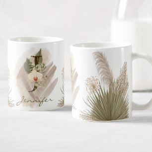 Mug Aquarelle florale Boho Nom du monogramme personnal