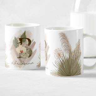 Mug Aquarelle florale Boho Nom du monogramme personnal