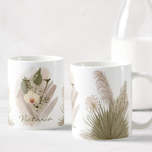Mug Aquarelle florale Boho Nom du monogramme personnal