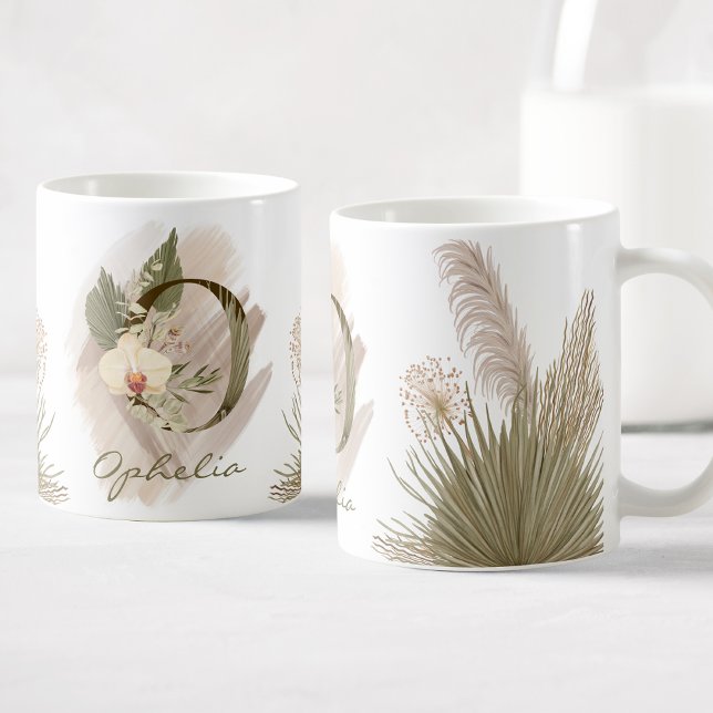 Mug Aquarelle florale Boho Nom du monogramme personnal (Créateur téléchargé)