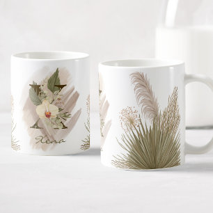 Mug Aquarelle florale Boho Nom du monogramme personnal