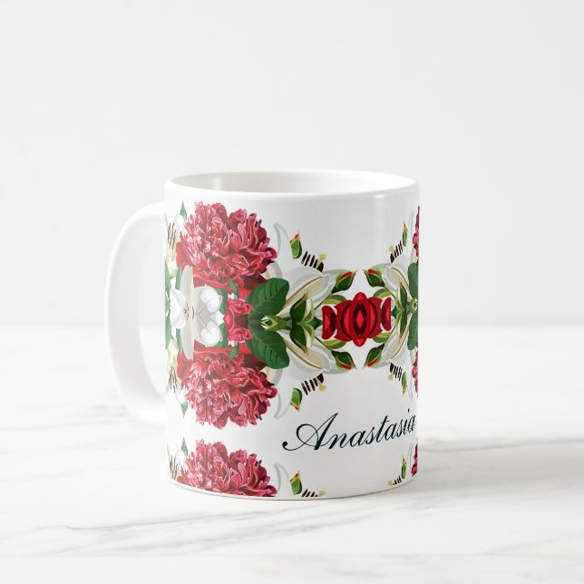 Mug Aquarelle Florale Bourgogne rouge Personnaliser (Devant gauche)