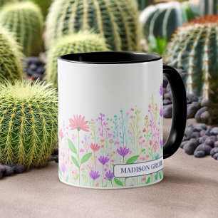 Mug Aquarelle florale Café rose bleu vert