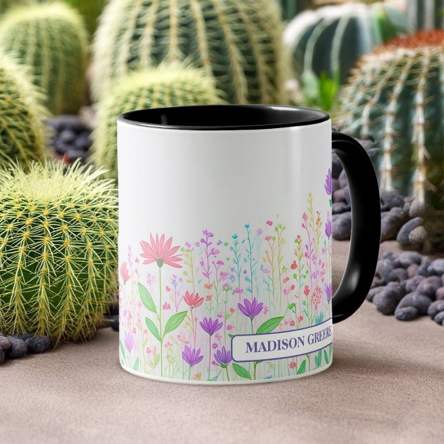 Mug Aquarelle florale Café rose bleu vert (Créateur téléchargé)