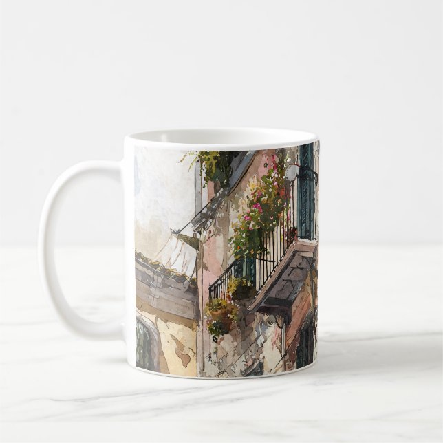 Mug aquarelle florale de balcon romantique (Gauche)