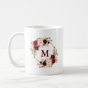 Mug Aquarelle florale de Bourgogne Monogramme B