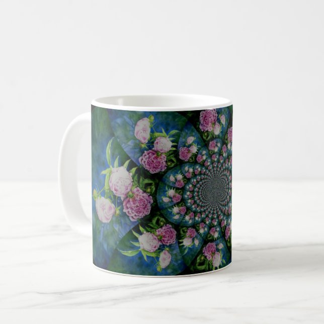 Mug Aquarelle florale de pivoine rose blanc (Devant gauche)