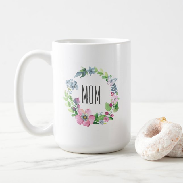 Mug Aquarelle florale et jour de mère du papillon | (Avec donut)