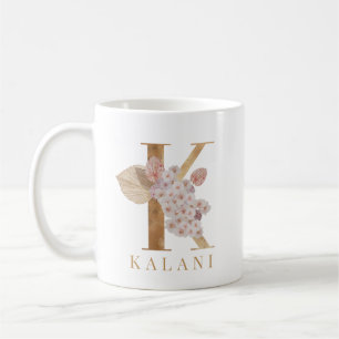 Mug Aquarelle Florale et Lettre d'or K initiale