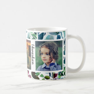 Mug Aquarelle florale famille photo collage monogramme