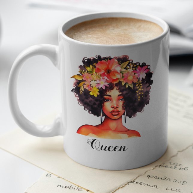 Mug Aquarelle Florale femme noire avec devis personnal (Créateur téléchargé)