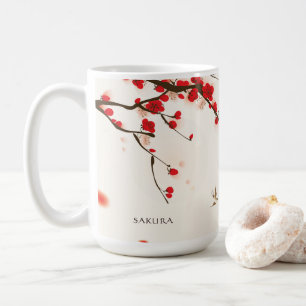 Mug Aquarelle Florale Fleurs de cerisier rouge Personn