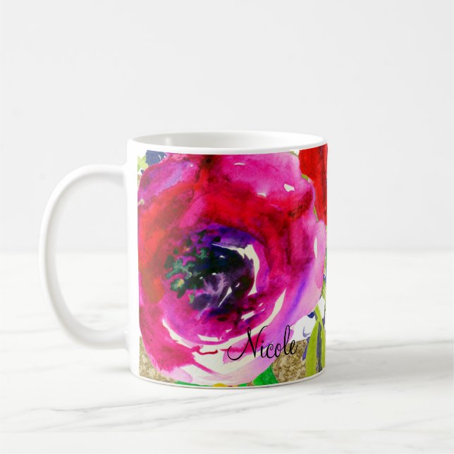Mug Aquarelle Florale Moderne Gras Couleurs Vives (Gauche)