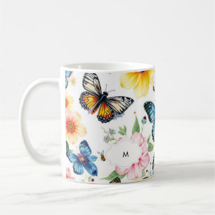 Mug Aquarelle florale motif botanique monogrammé
