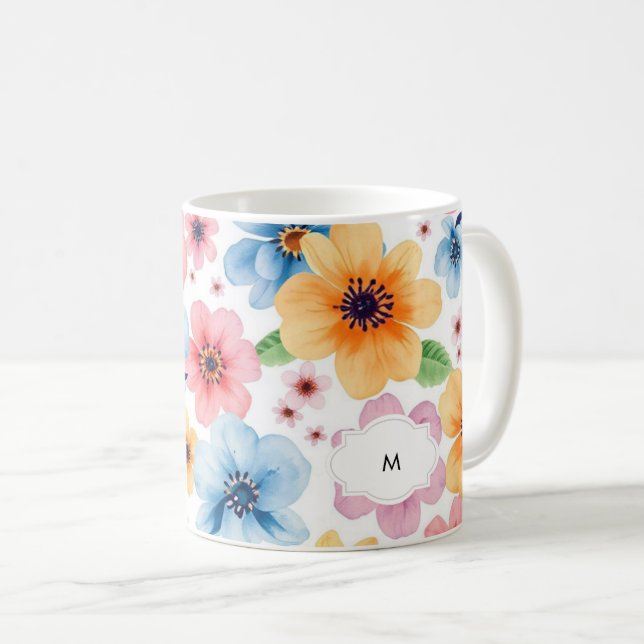 Mug Aquarelle florale motif botanique monogrammé (Devant droit)