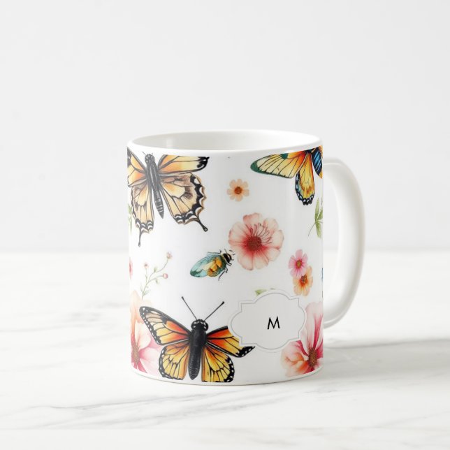 Mug Aquarelle florale motif botanique monogrammé (Devant droit)
