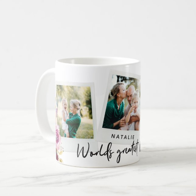 Mug Aquarelle florale multiphoto mondes plus grand mam (Devant gauche)