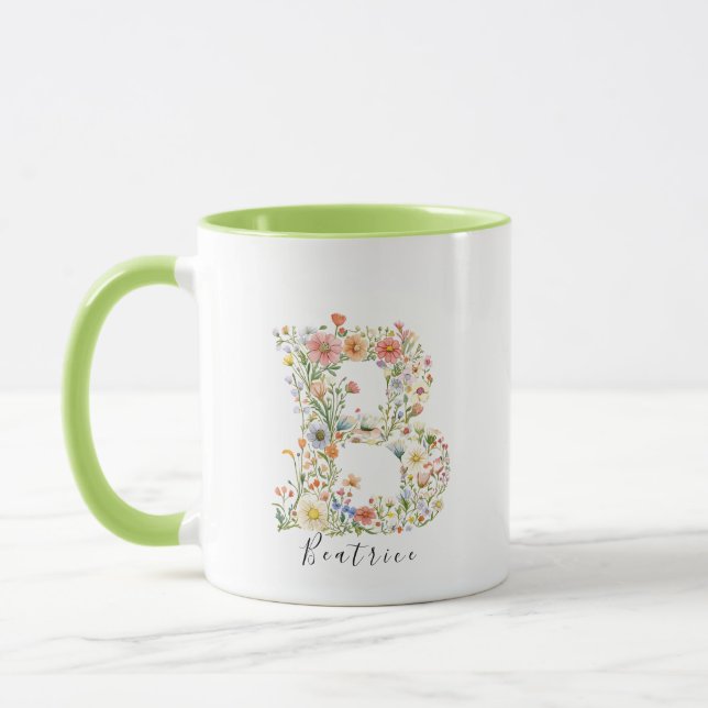 Mug Aquarelle florale Nom et lettre B Monogramme (Gauche)