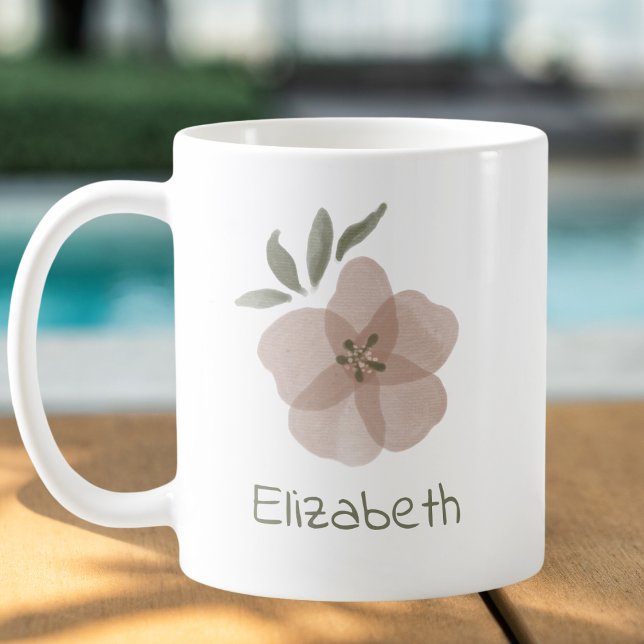 Mug Aquarelle florale Nom personnalisable (Créateur téléchargé)