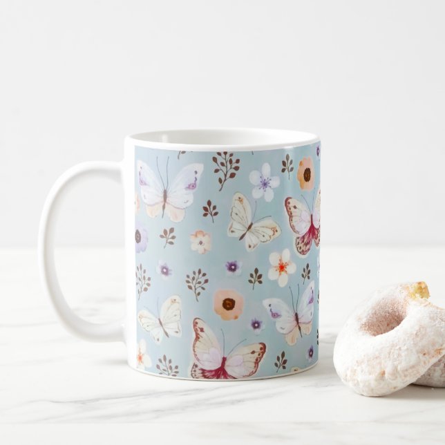 Mug Aquarelle Florale Papillon (Avec donut)