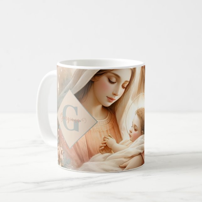 Mug Aquarelle florale personnalisée Bébé Jésus Nativit (Devant gauche)