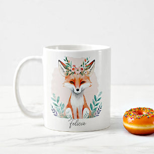 Mug Aquarelle florale renard personnalisé
