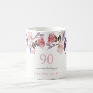 Mug Aquarelle florale rose Peach 90e anniversaire Cade