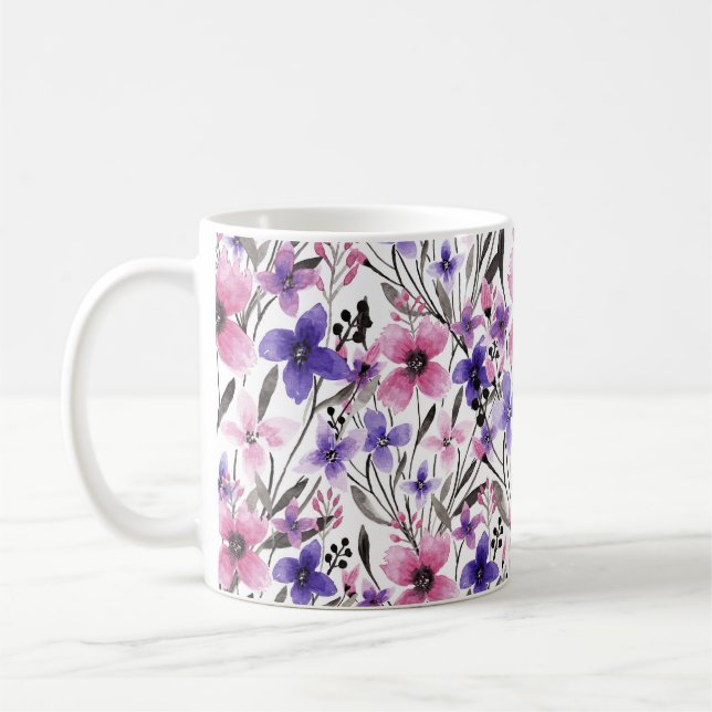 Mug Aquarelle florale rose-rose-champêtre moderne (Gauche)