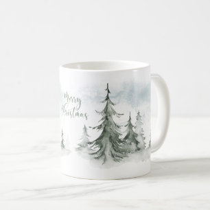 Mug Aquarelle Forêt de sapins rustiques hiver