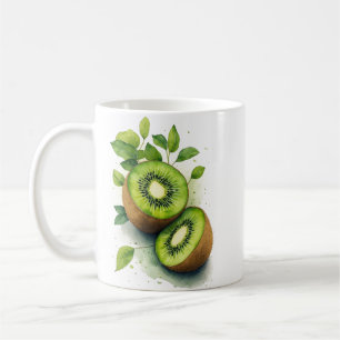 Mug Aquarelle Fruit du Kiwi et Cuisine aux Feuilles Ve