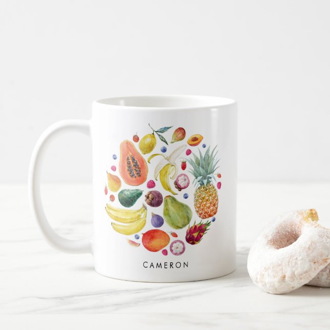 Mug Aquarelle Fruits sains Cluster personnalisé (Avec donut)