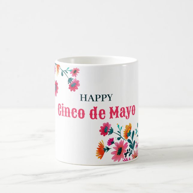 Mug Aquarelle Fuchsia Floral Elegant Cinco de Mayo (Centre)