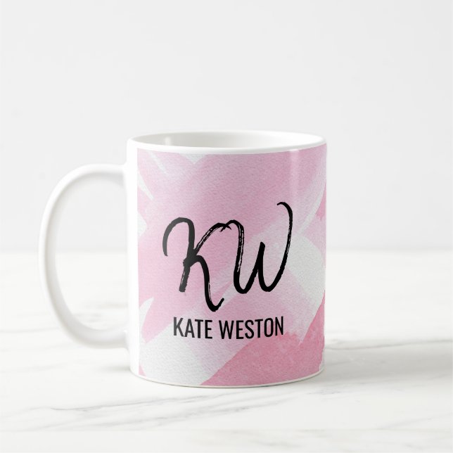 Mug Aquarelle géante rose Fille Brosses Monogramme (Gauche)