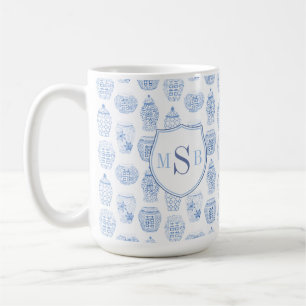 Mug Aquarelle Ginger Jar Bleu Blanc Monogramme personn