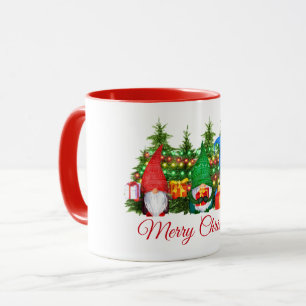 Mug Aquarelle Gnomes Joyeux feux de Noël Rouge
