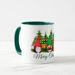 Mug Aquarelle Gnomes Joyeux feux de Noël Vert