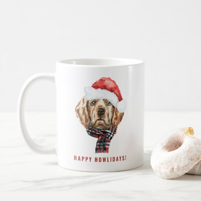 Mug Aquarelle Golden Retrier Père Noël Noël (Avec donut)