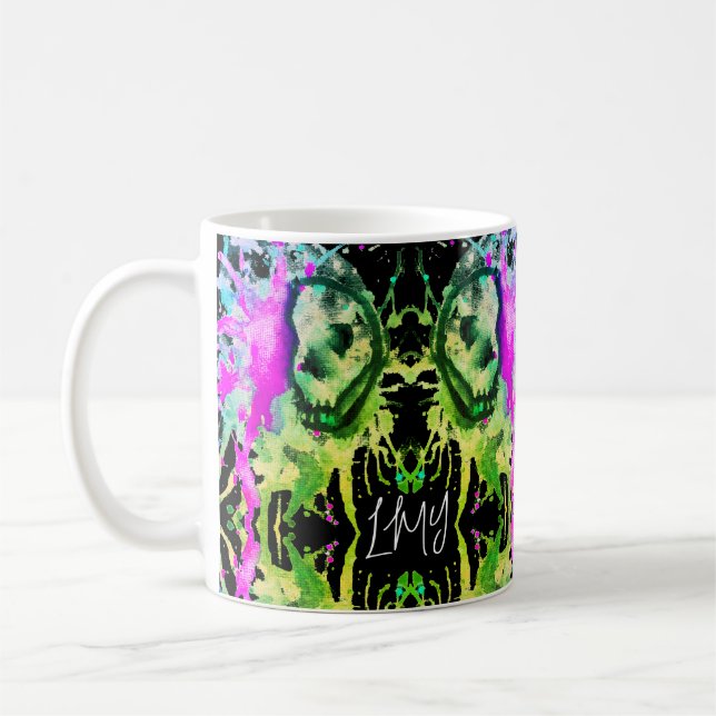 Mug Aquarelle gothique du crâne Halloween Art néon (Gauche)