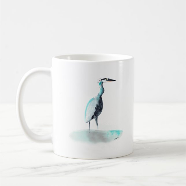 Mug Aquarelle Grand Heron Bleu Musique (Gauche)