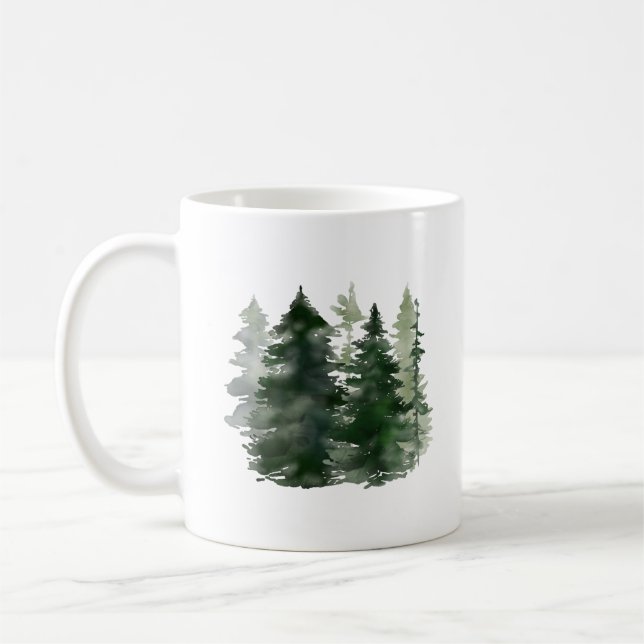 Mug Aquarelle Green Pine Trees vacances (Gauche)