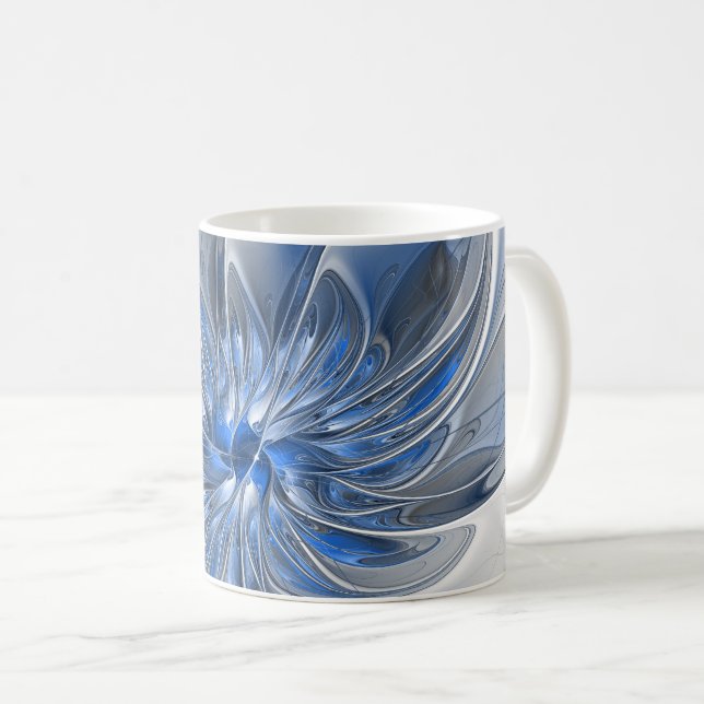 Mug Aquarelle gris bleu Abstrait Fractal Art Flower (Devant droit)