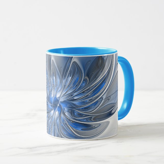 Mug Aquarelle gris bleu Abstrait Fractal Art Flower (Devant droit)
