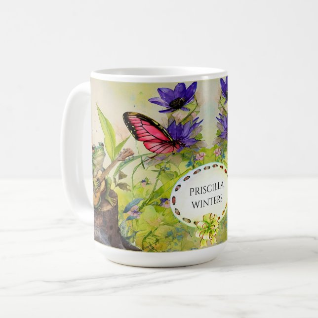 Mug Aquarelle Guitare Papillon de grenouille (Devant gauche)
